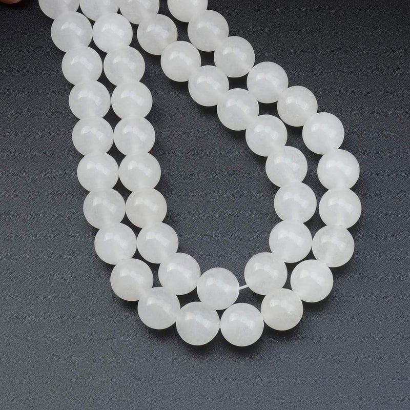 LPBeads 80Pcs Polished 10mm Round Natural White Jade Gemstone Loose Beads with Stretch Cord for Jewelry Making Bracelets - Image 5